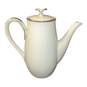 Noritake Colony 5932 Coffee Pot w/ Lid Japan Porcelain Platinum Trim 8.6”